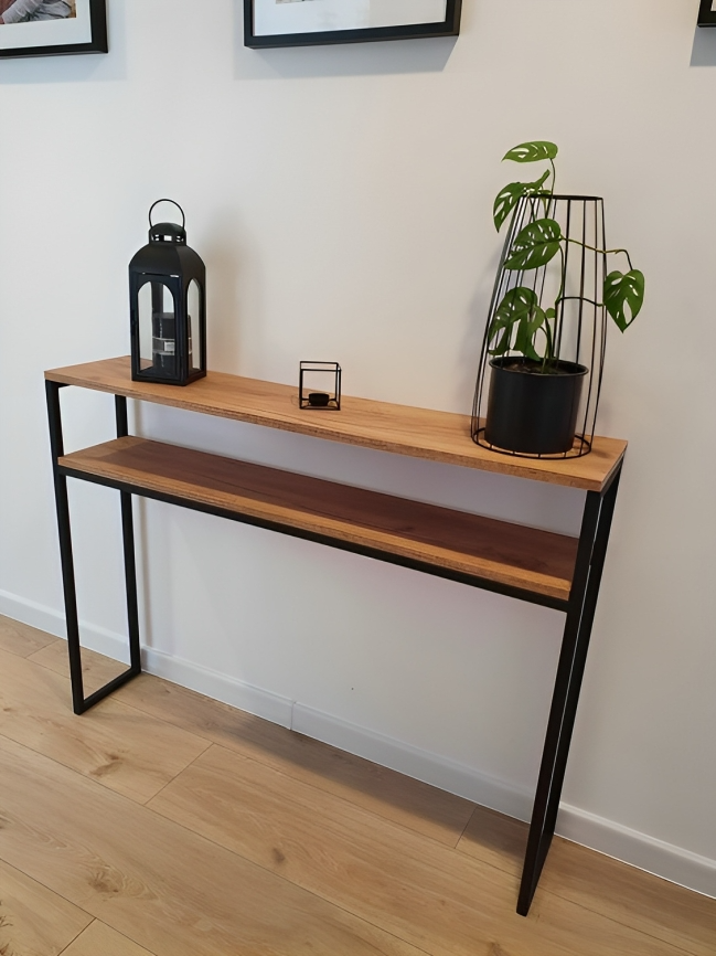 Consola de estilo moderno con estantes de madera natural